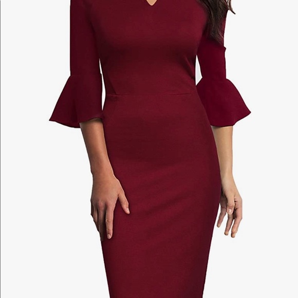 Woosunze - Women’s Flounce Bell Sleeve Pencil Dress. Size small. Purple. - Picture 5 of 5